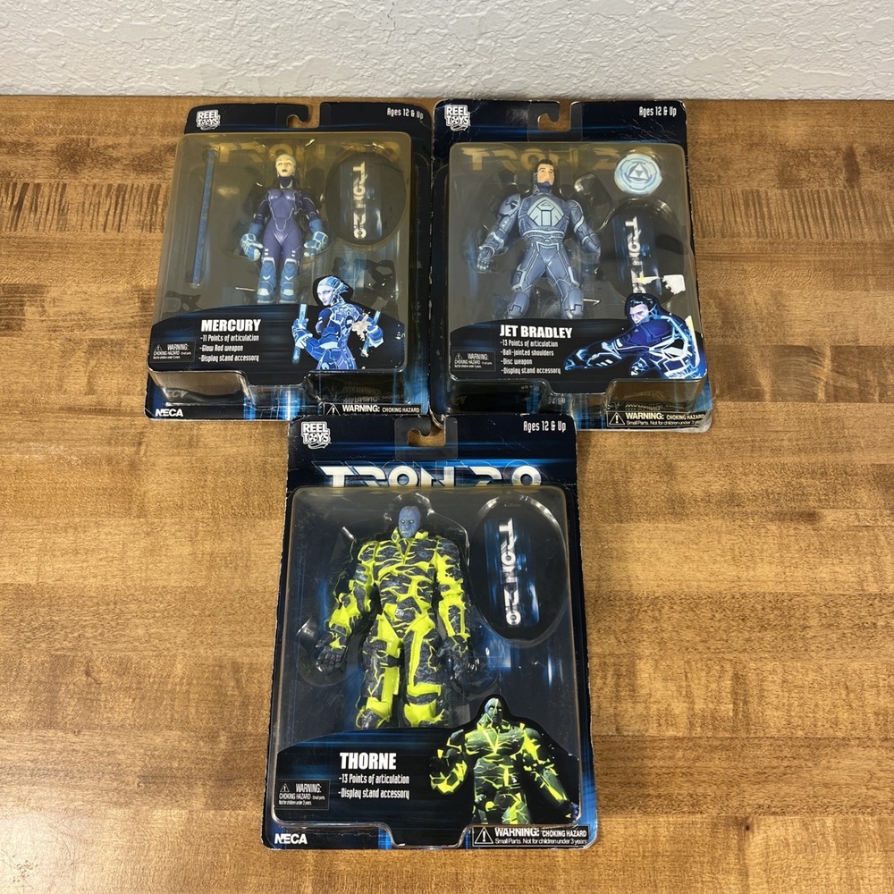 Lot of 2003 Neca Reel Toys Tron 2.0 Jet Bradley, Mercury & Thorne Figures